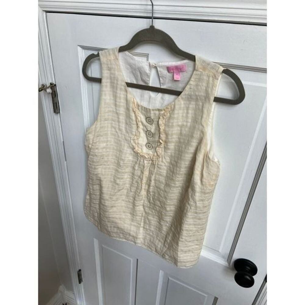 Lilly Pulitzer Womens Size 10 White Sleeveless Silk Cotton Keyhole Tank Top